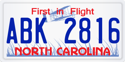 NC license plate ABK2816