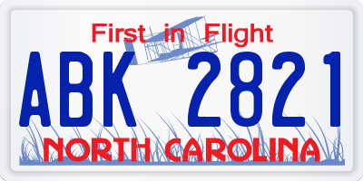 NC license plate ABK2821