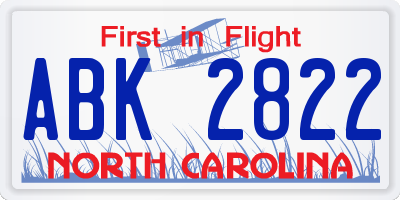 NC license plate ABK2822