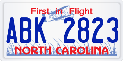 NC license plate ABK2823