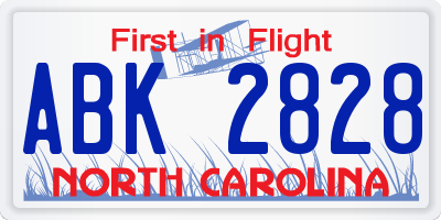 NC license plate ABK2828