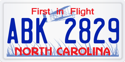 NC license plate ABK2829