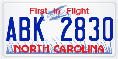 NC license plate ABK2830