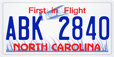 NC license plate ABK2840