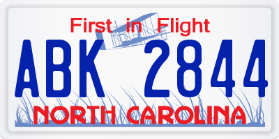 NC license plate ABK2844
