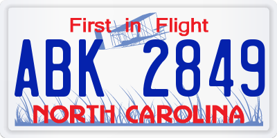 NC license plate ABK2849