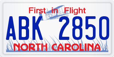 NC license plate ABK2850