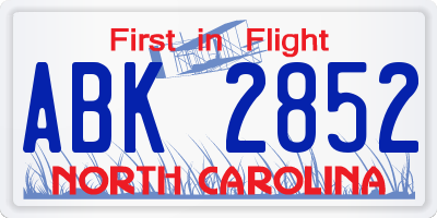 NC license plate ABK2852