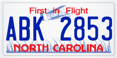 NC license plate ABK2853