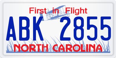 NC license plate ABK2855