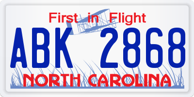 NC license plate ABK2868