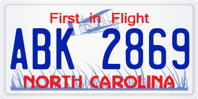 NC license plate ABK2869