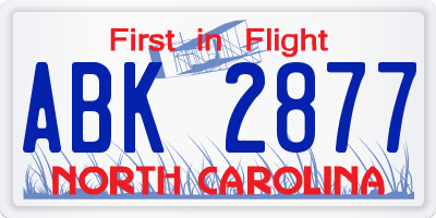 NC license plate ABK2877