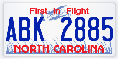 NC license plate ABK2885