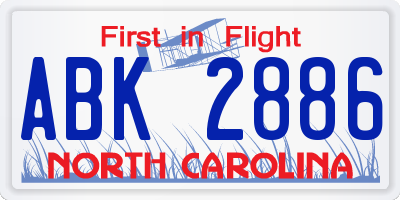 NC license plate ABK2886