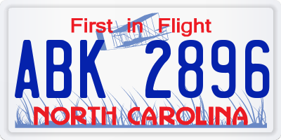 NC license plate ABK2896