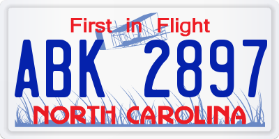 NC license plate ABK2897