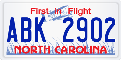 NC license plate ABK2902