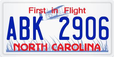 NC license plate ABK2906