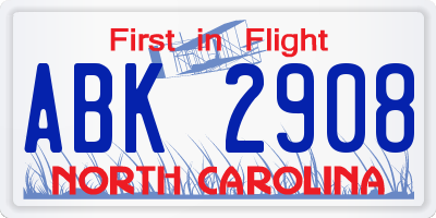 NC license plate ABK2908