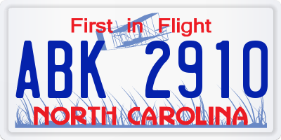 NC license plate ABK2910