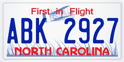 NC license plate ABK2927