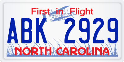 NC license plate ABK2929