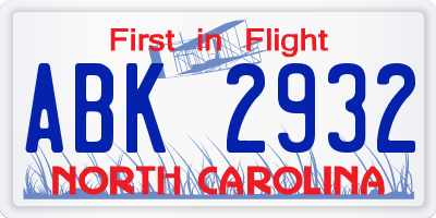 NC license plate ABK2932