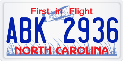 NC license plate ABK2936