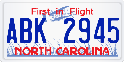 NC license plate ABK2945