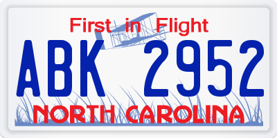 NC license plate ABK2952