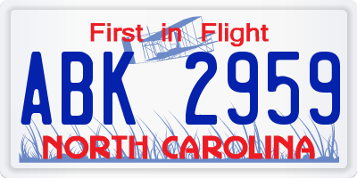 NC license plate ABK2959