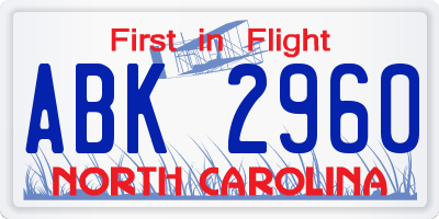 NC license plate ABK2960