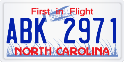 NC license plate ABK2971