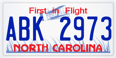 NC license plate ABK2973