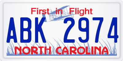 NC license plate ABK2974