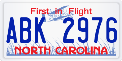NC license plate ABK2976