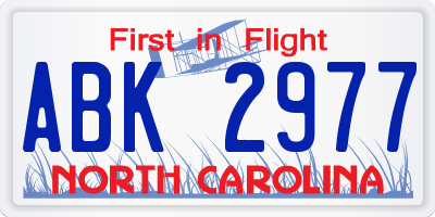 NC license plate ABK2977