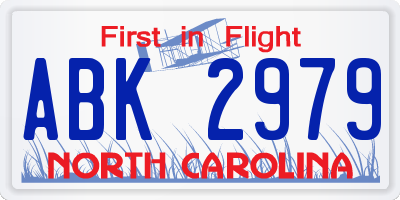 NC license plate ABK2979