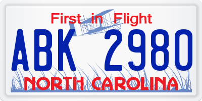NC license plate ABK2980