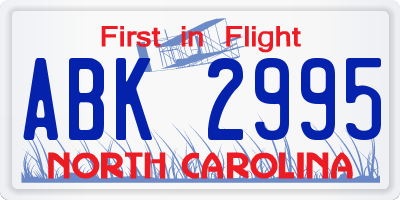 NC license plate ABK2995