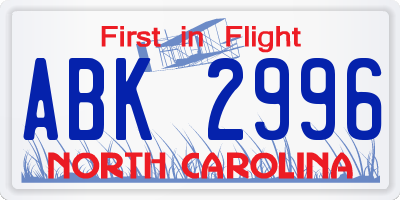 NC license plate ABK2996