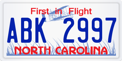NC license plate ABK2997