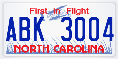 NC license plate ABK3004