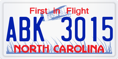 NC license plate ABK3015