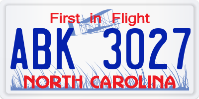 NC license plate ABK3027
