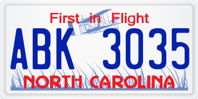 NC license plate ABK3035