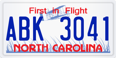 NC license plate ABK3041