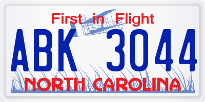 NC license plate ABK3044