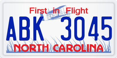 NC license plate ABK3045